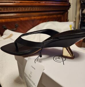 Chic Black and Gold Heeled Sandals